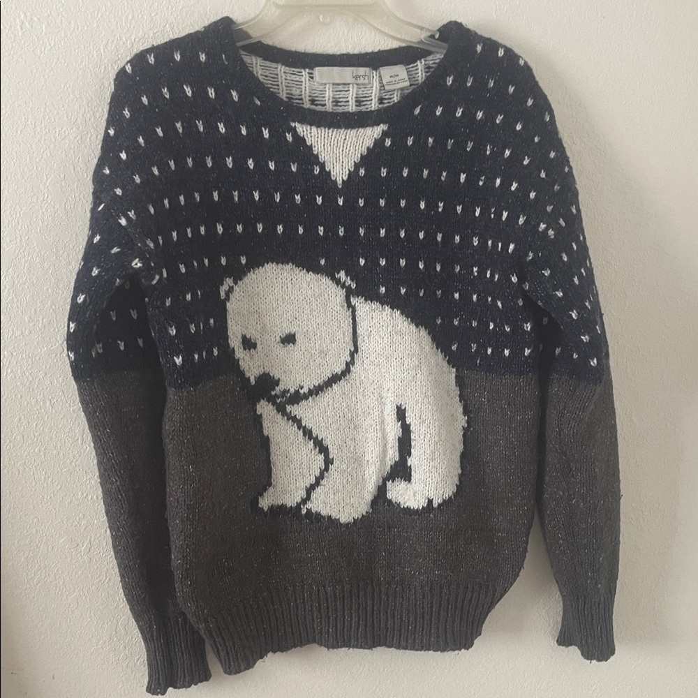 Kersh Black and Gray Crewneck Sweater with Polar Bear - Picture 1 of 3
